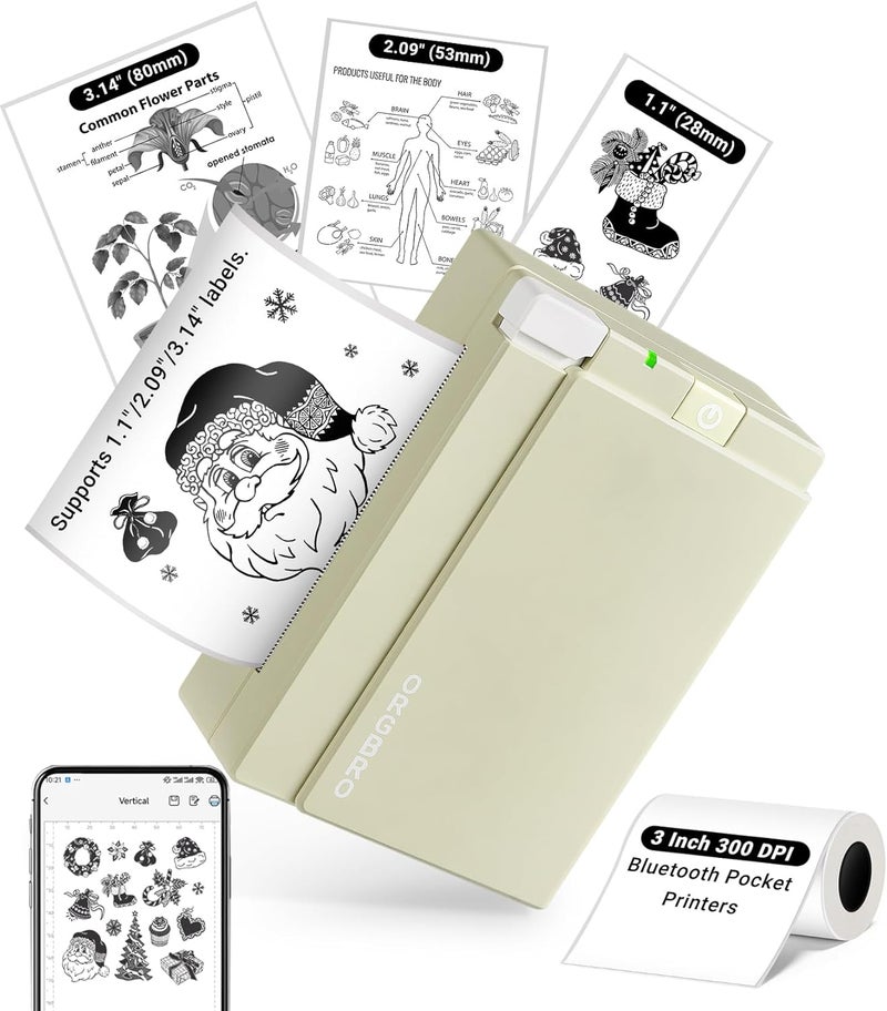 ARGBROW Sticker Printer Machine, X3 Mini Printer Print Pods Portable Thermal Inkless Sticker Maker, 2-3 Inch 300 DPI Bluetooth Pocket Printers for Smartphones, Notes, Journal, Photos, DIY, Kids Gift - Image 1